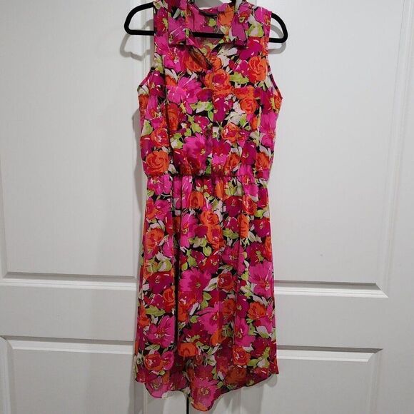 MSK Womens - 12 -Sleeveless Red Pink Floral Smocked Waist Dress - Picture 1 of 7